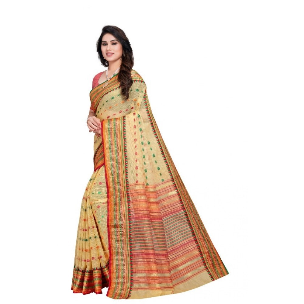 Vaystra Kota Doria Cotton Woven Butta Saree With Blouse – Beige