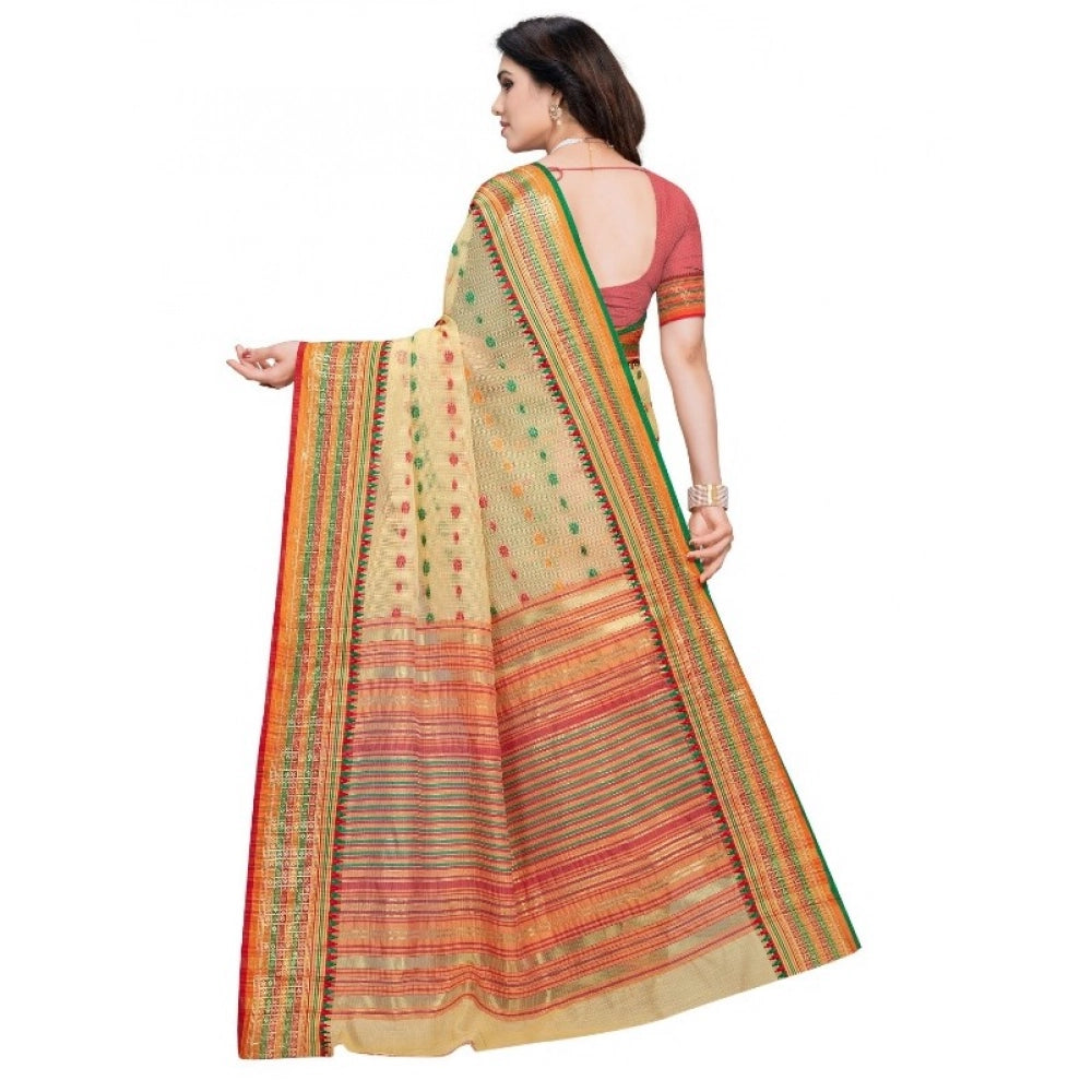 Vaystra Kota Doria Cotton Woven Butta Saree With Blouse – Beige