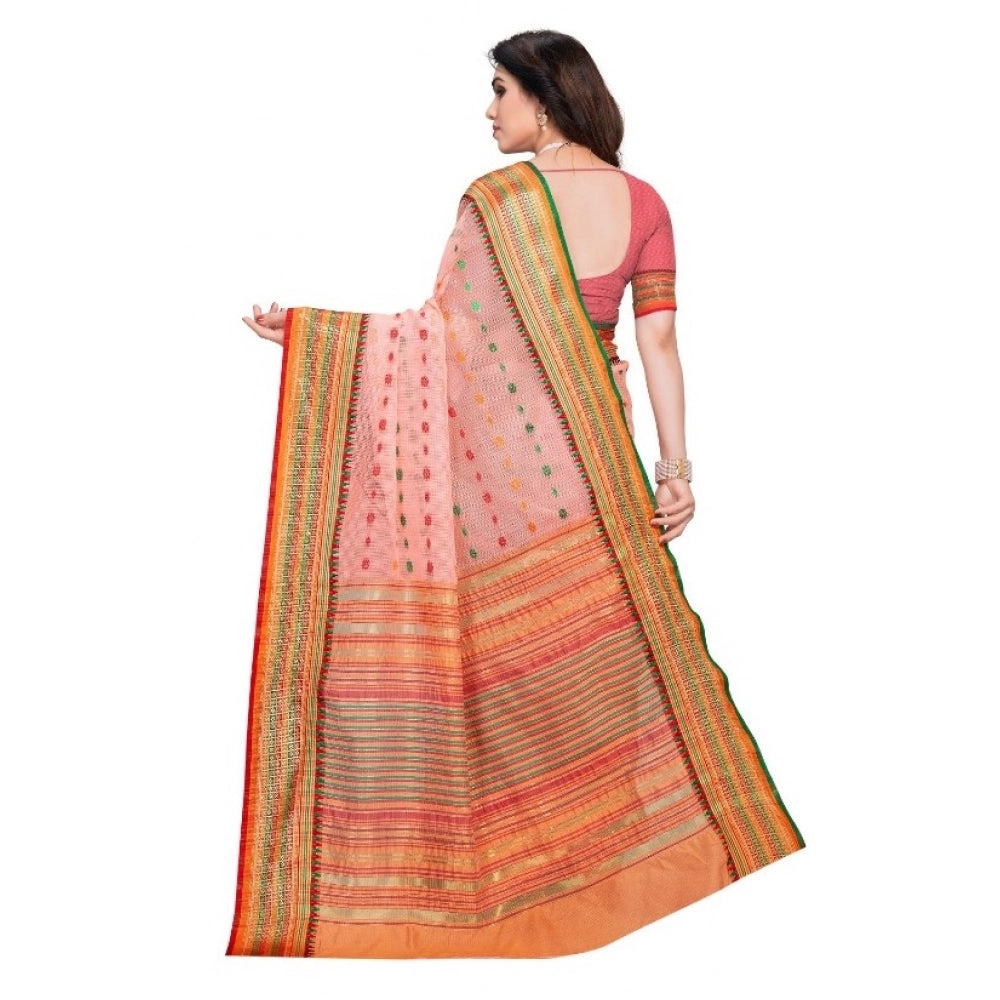 Vaystra Kota Doria Cotton Woven Butta Saree With Blouse – Peach