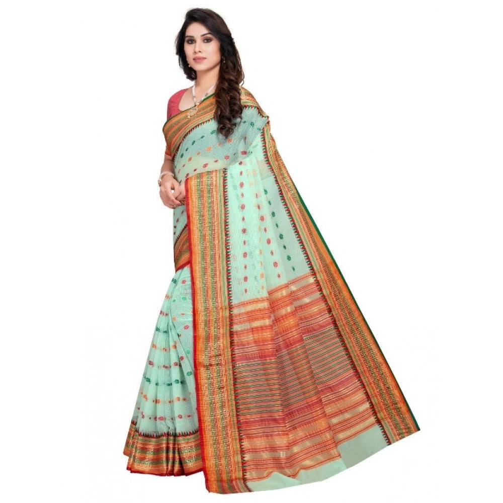 Vaystra Kota Doria Cotton Woven Butta Saree With Blouse – Pista