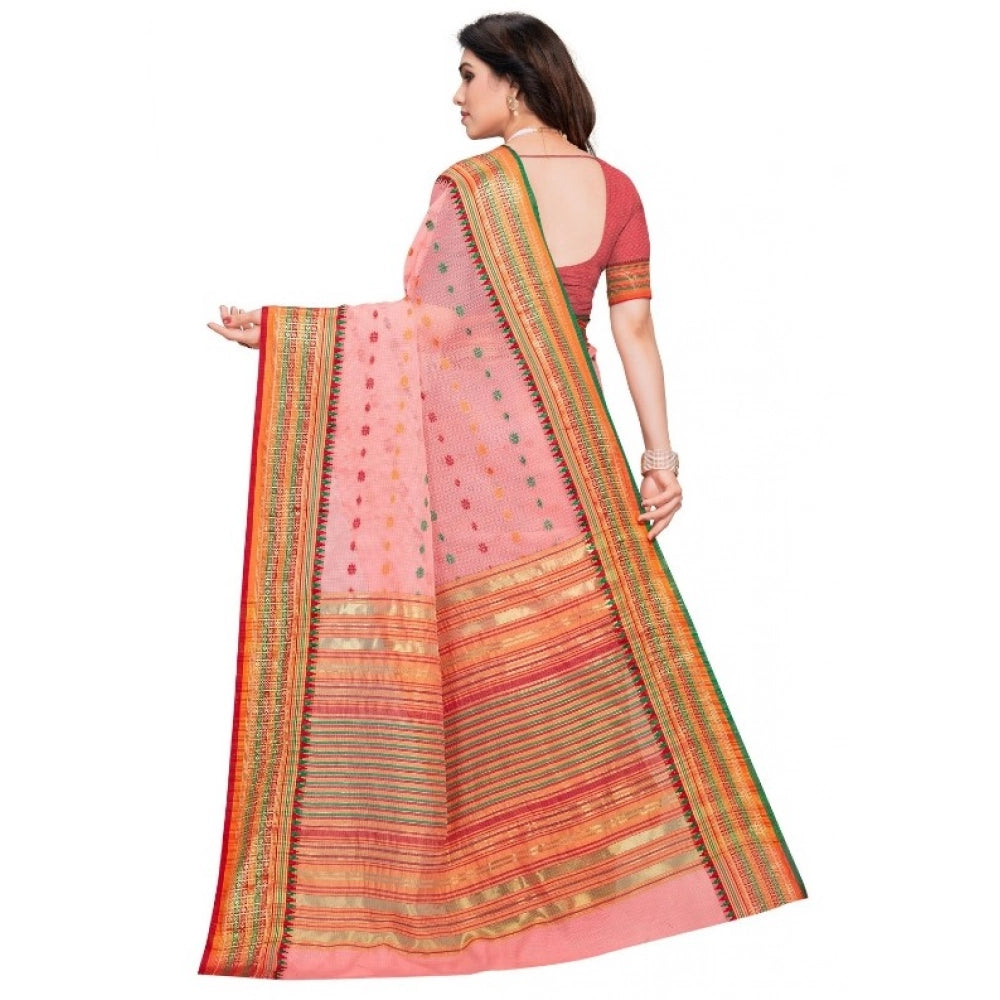 Vaystra Kota Doria Cotton Woven Butta Saree With Blouse – Pink