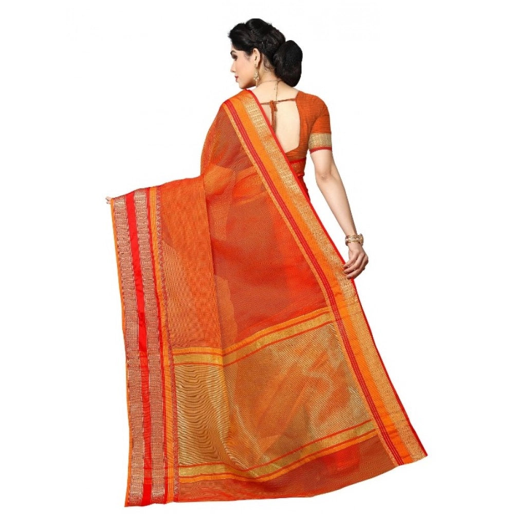 Vaystra Kota Doria Cotton Border Saree With Blouse – Orange