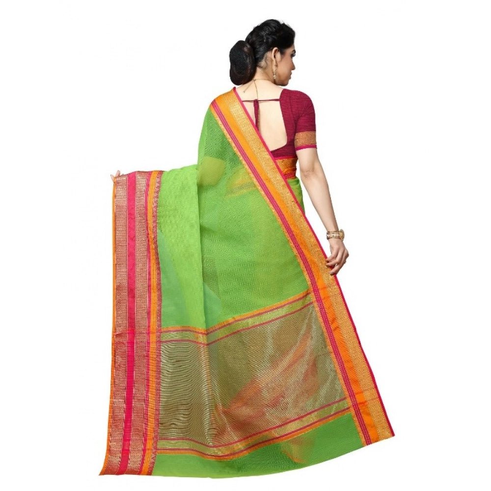 Vaystra Kota Doria Cotton Border Saree With Blouse – Light Green