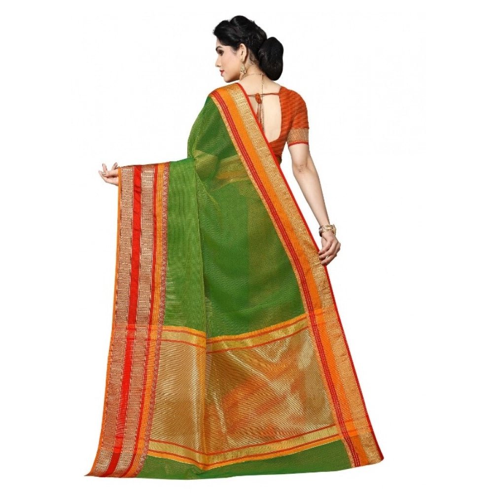 Vaystra Kota Doria Cotton Border Saree With Blouse – Green