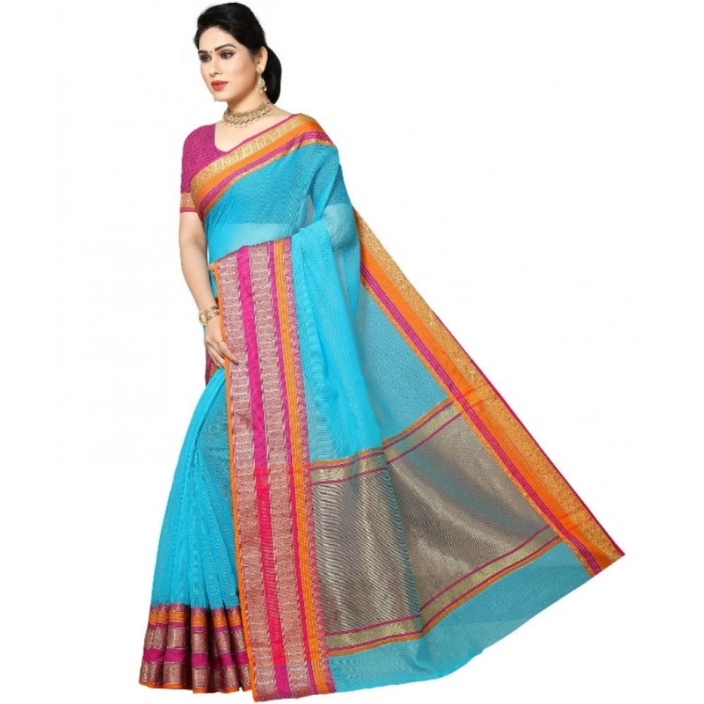 Vaystra Kota Doria Cotton Border Saree With Blouse – Sky Blue