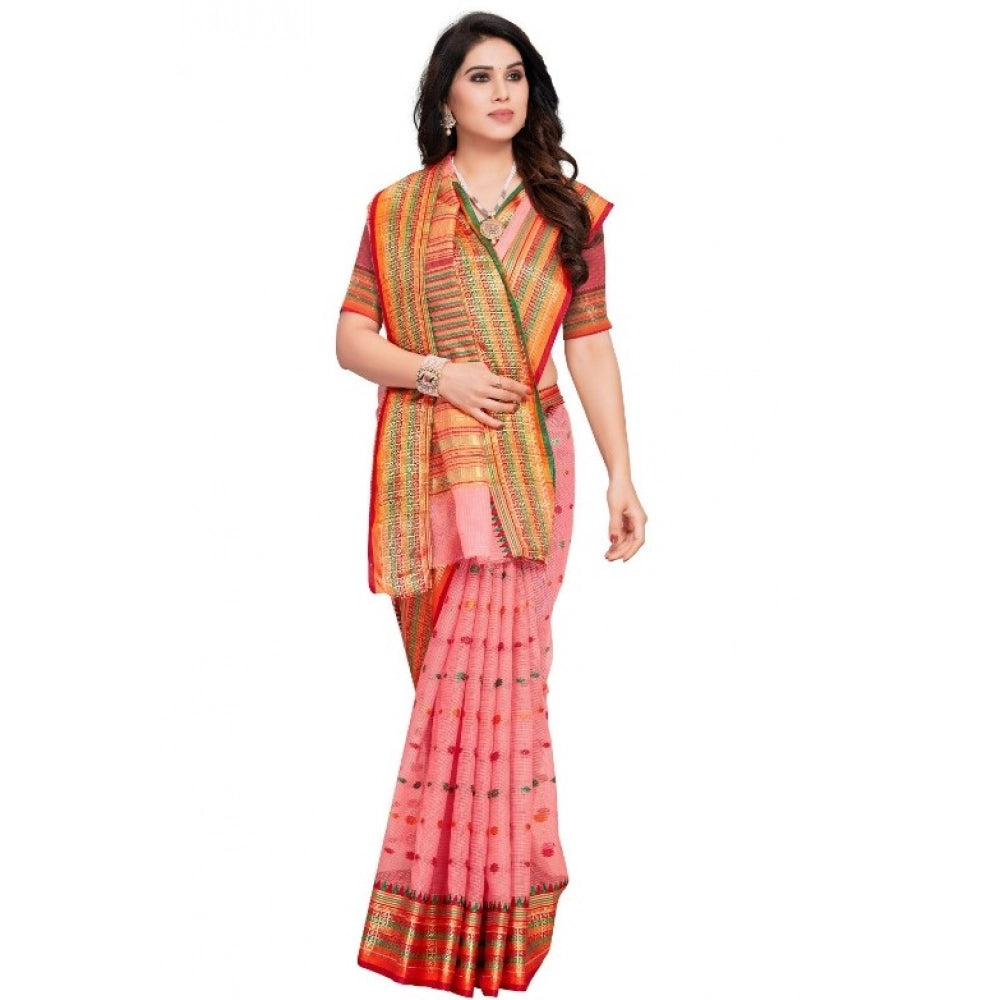 Vaystra Kota Doria Cotton Woven Butta Saree With Blouse – Pink