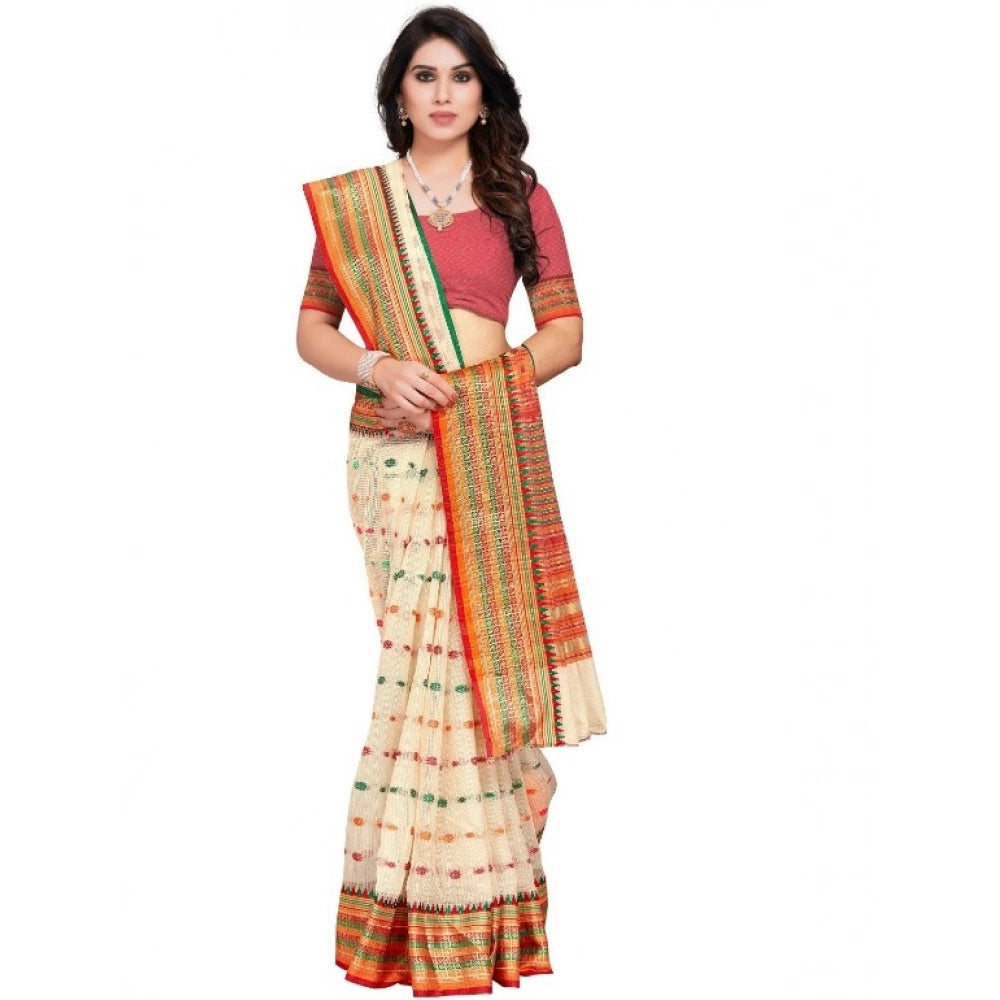 Vaystra Kota Doria Cotton Woven Butta Saree With Blouse – Cream