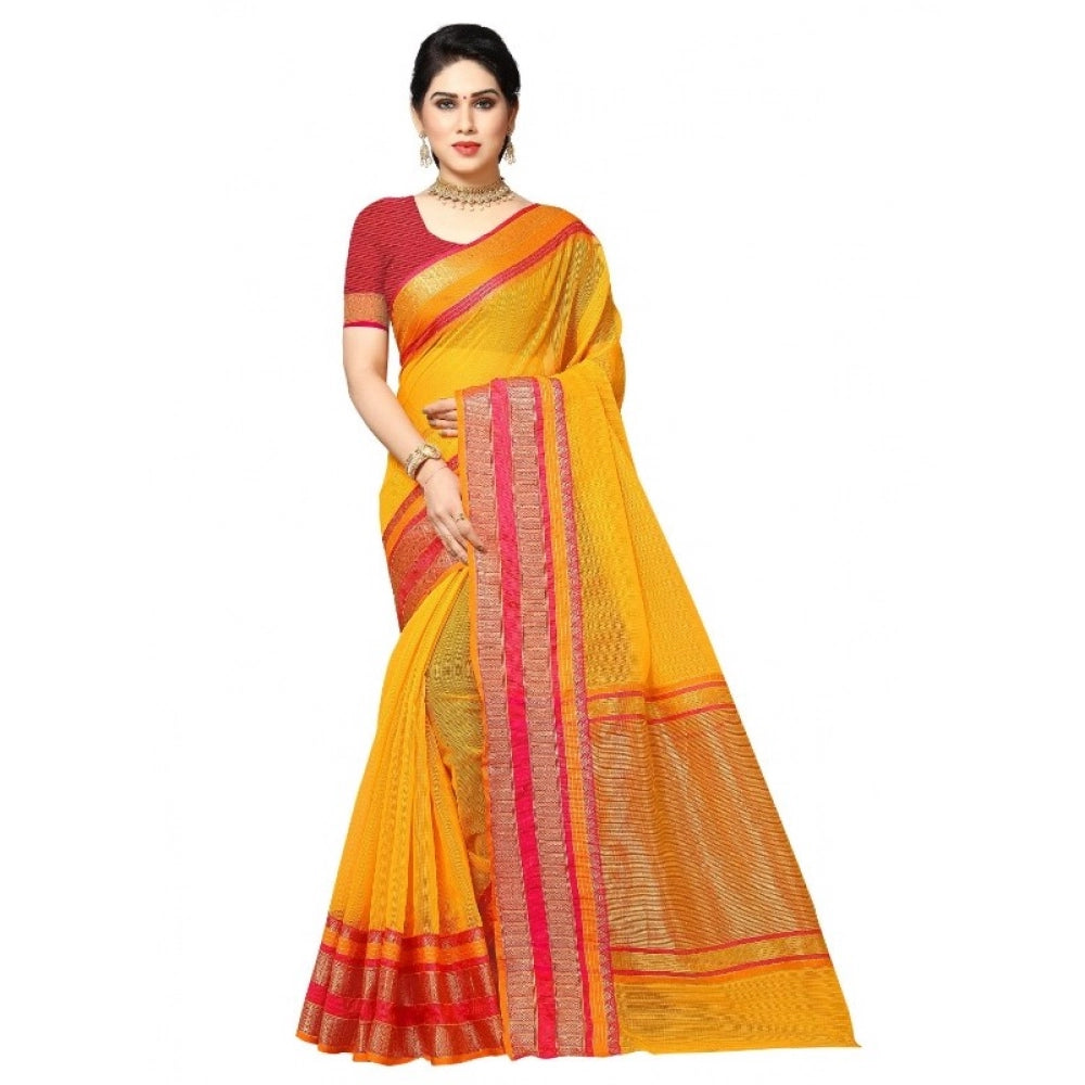 Vaystra Kota Doria Cotton Border Saree With Blouse – Gold