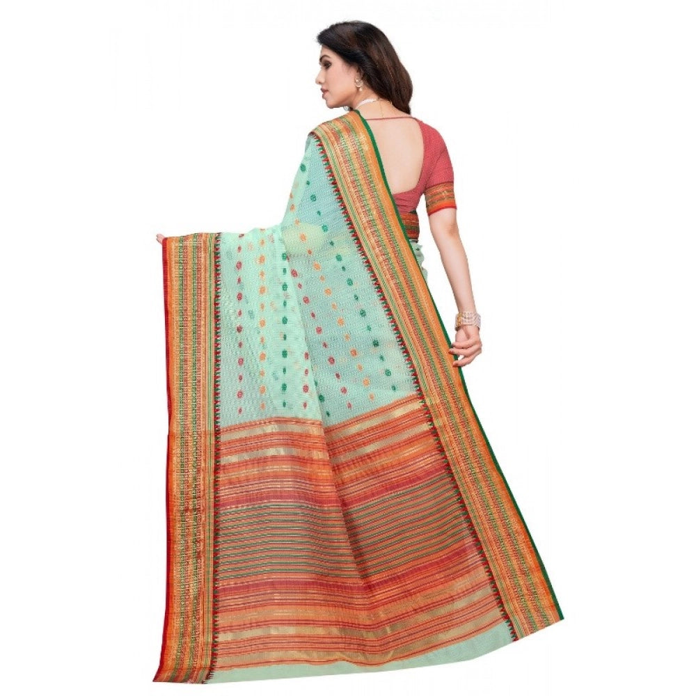 Vaystra Kota Doria Cotton Woven Butta Saree With Blouse – Pista