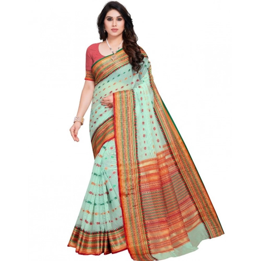 Vaystra Kota Doria Cotton Woven Butta Saree With Blouse – Pista