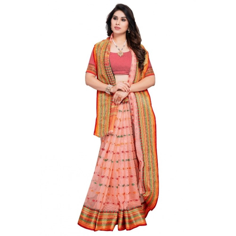 Vaystra Kota Doria Cotton Woven Butta Saree With Blouse – Peach