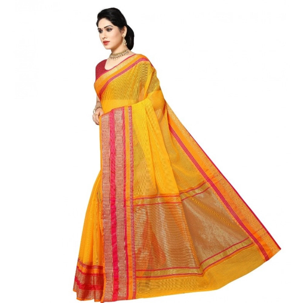 Vaystra Kota Doria Cotton Border Saree With Blouse – Gold