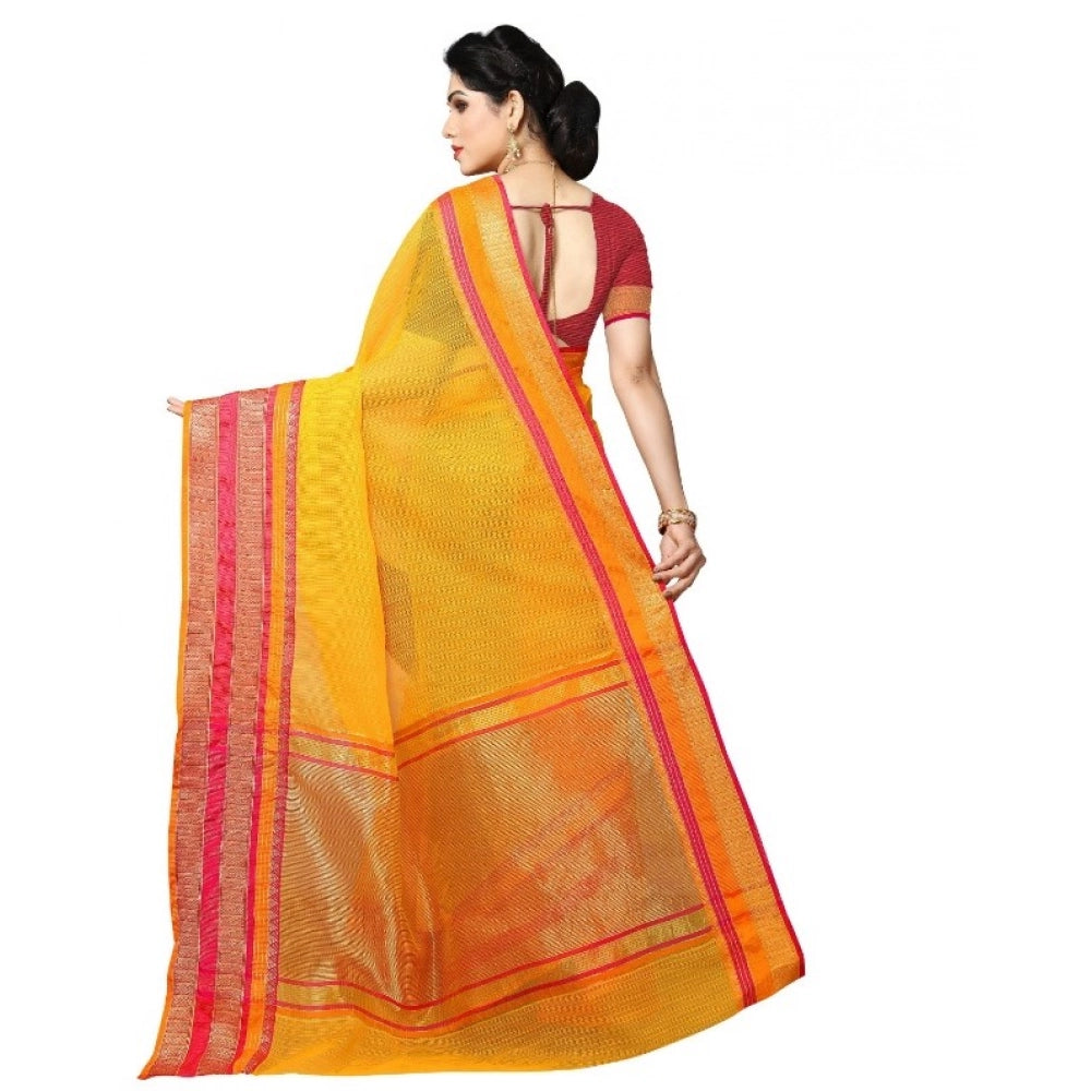 Vaystra Kota Doria Cotton Border Saree With Blouse – Gold
