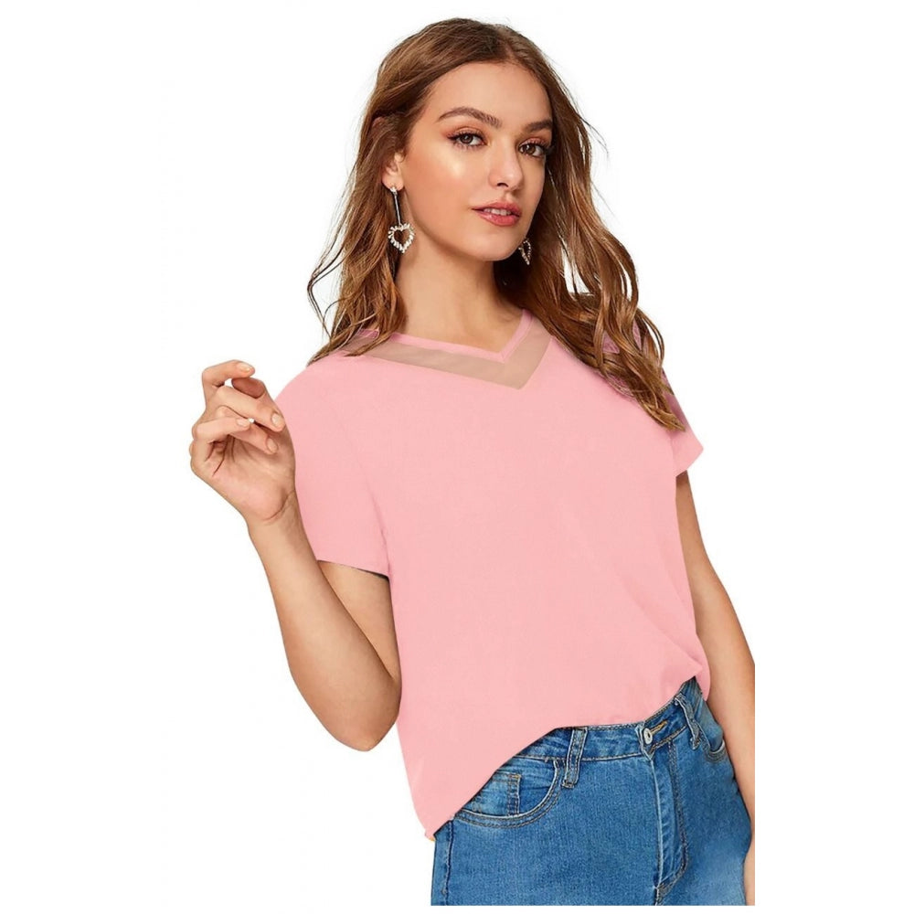 Vaystra Polyester, Knitting Western Wear T-Shirt – Peach