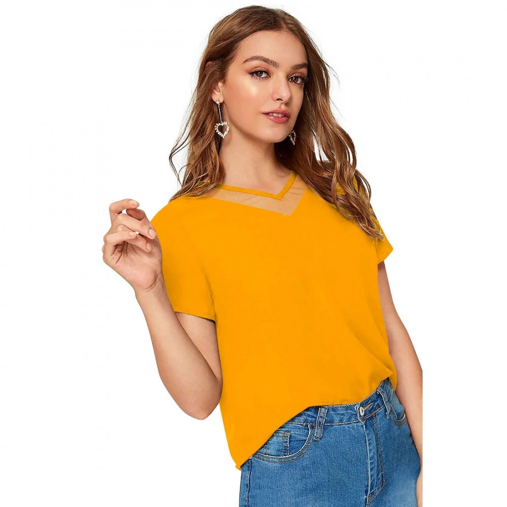 Vaystra Polyester, Knitting Western Wear T-Shirt – Yellow