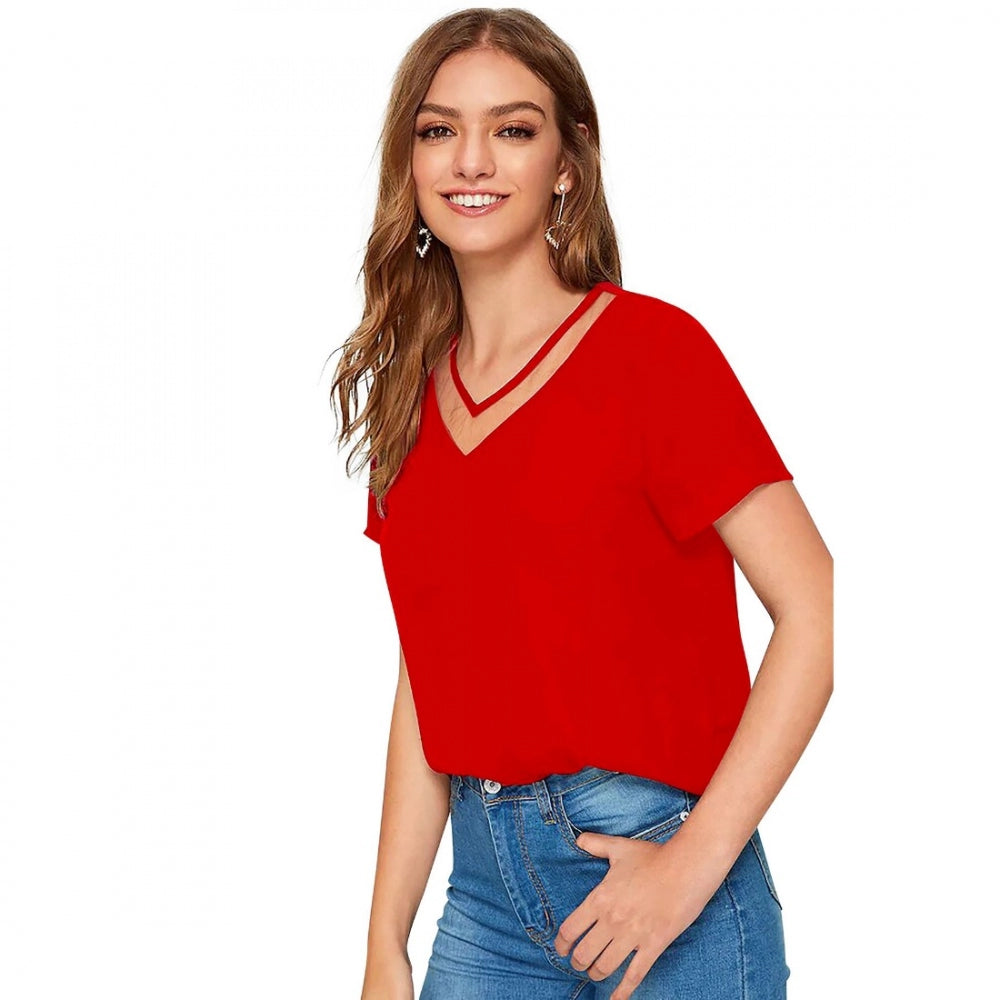 Vaystra Polyester, Knitting Western Wear T-Shirt – Red