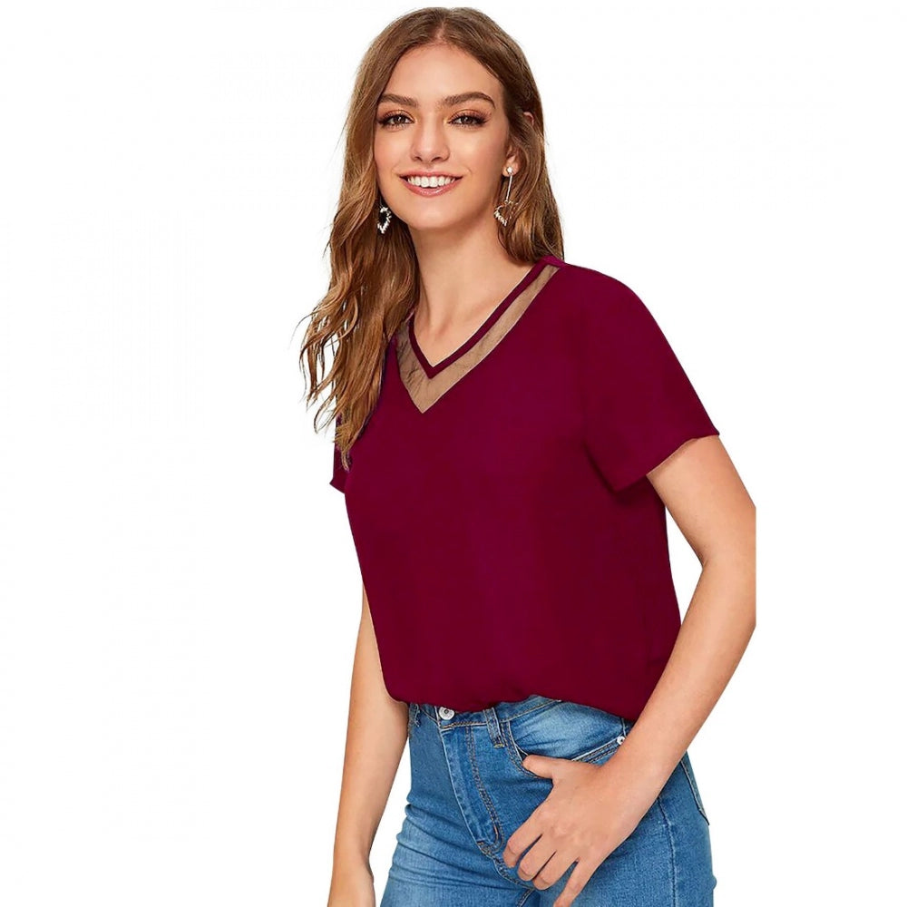 Vaystra Polyester, Knitting Western Wear T-Shirt – Maroon
