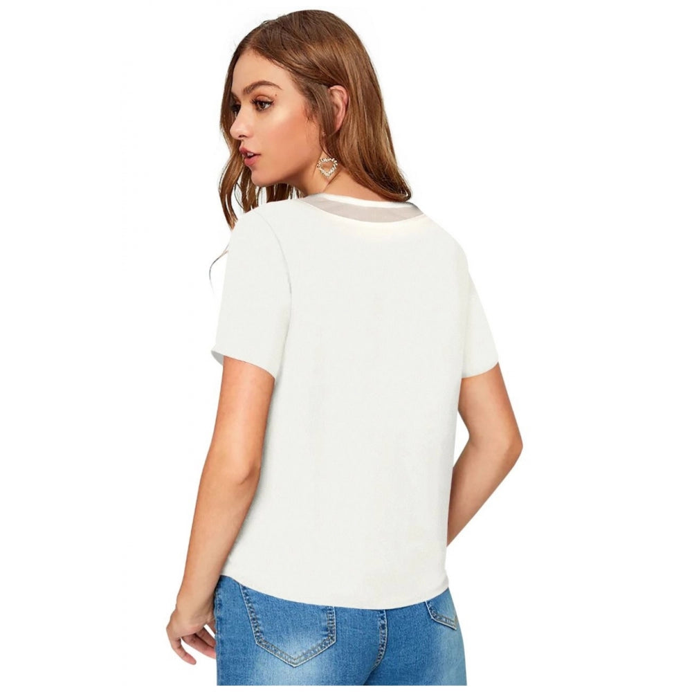 Vaystra Polyester, Knitting Western Wear T-Shirt – White
