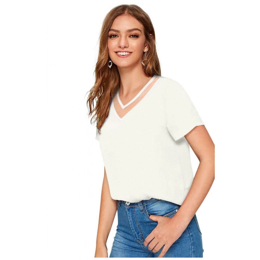 Vaystra Polyester, Knitting Western Wear T-Shirt – White