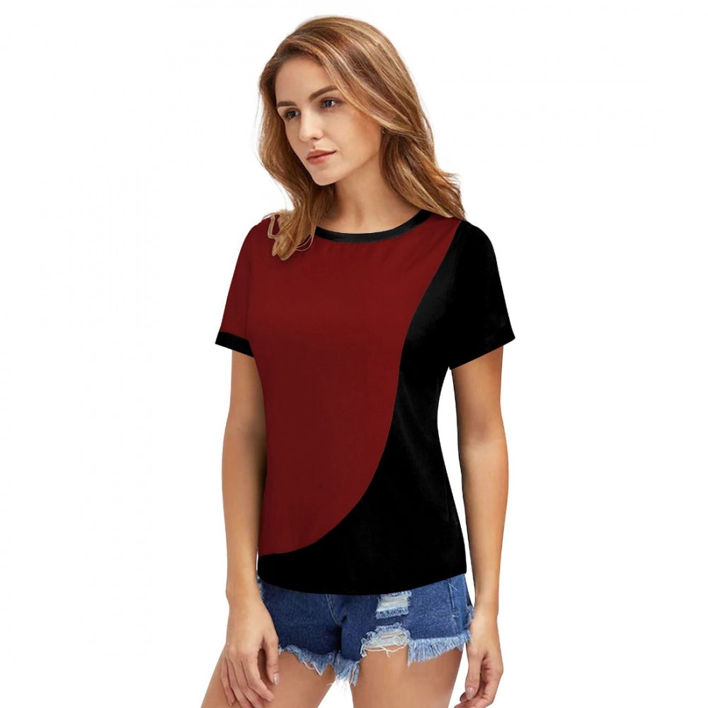 Vaystra Polyester, Knitting Western Wear T-Shirt – Maroon