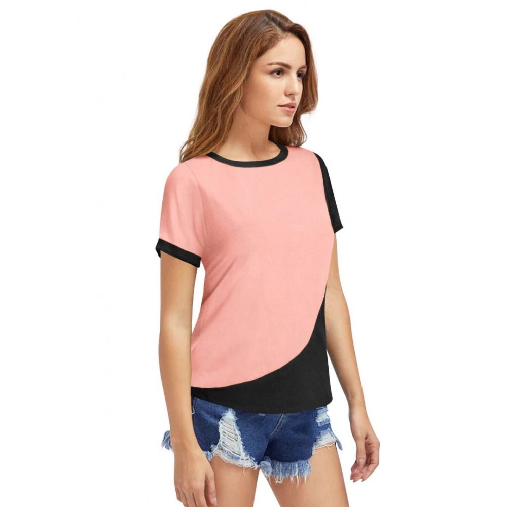 Vaystra Polyester, Knitting Western Wear T-Shirt – Peach