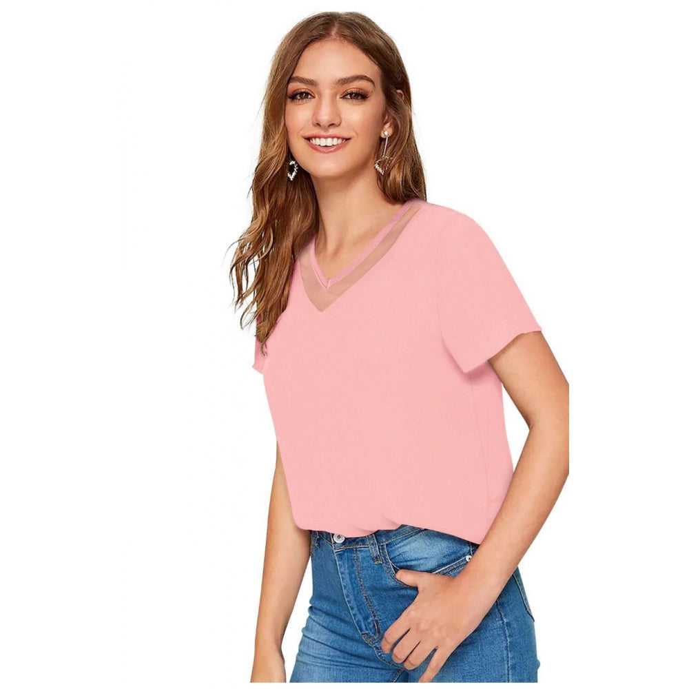 Vaystra Polyester, Knitting Western Wear T-Shirt – Peach