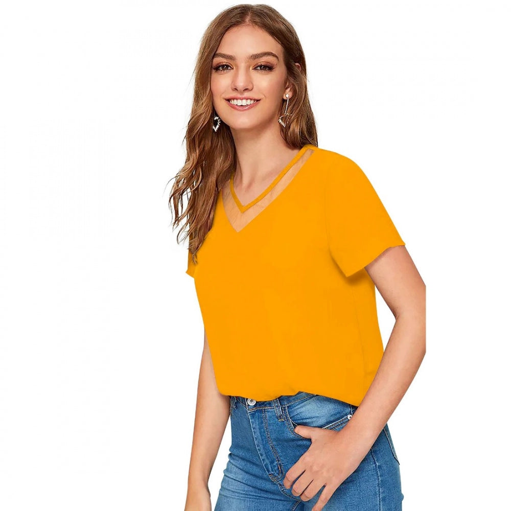 Vaystra Polyester, Knitting Western Wear T-Shirt – Yellow