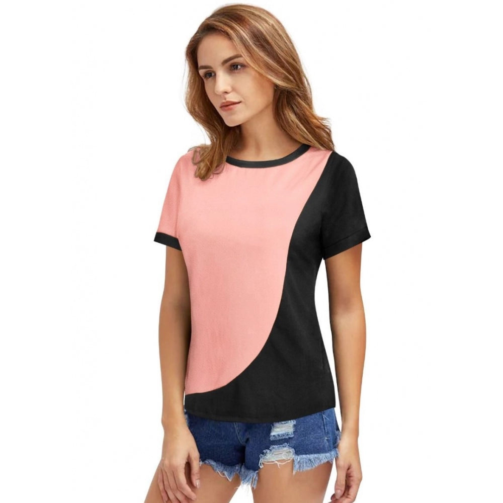 Vaystra Polyester, Knitting Western Wear T-Shirt – Peach