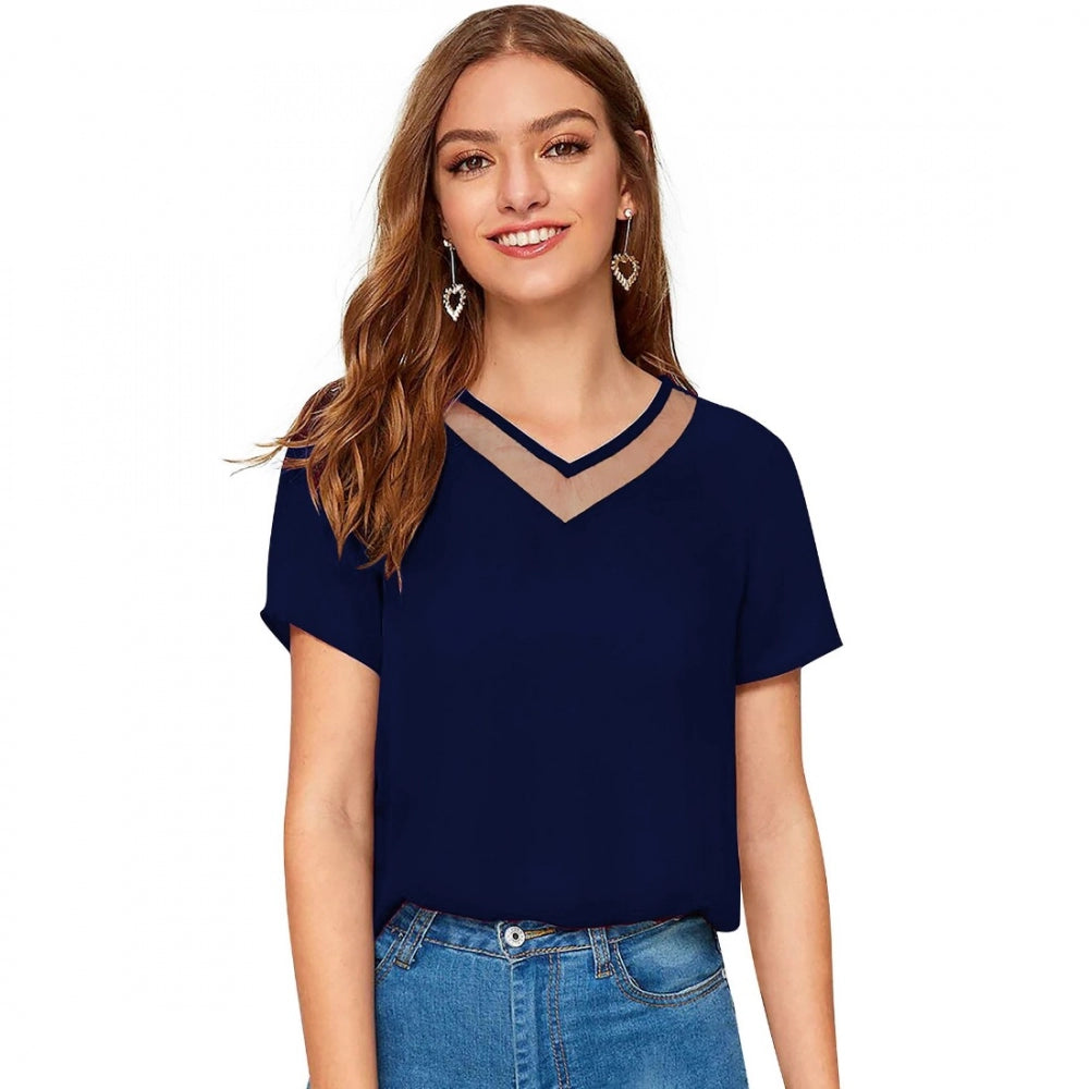 Vaystra Polyester, Knitting Western Wear T-Shirt – Blue