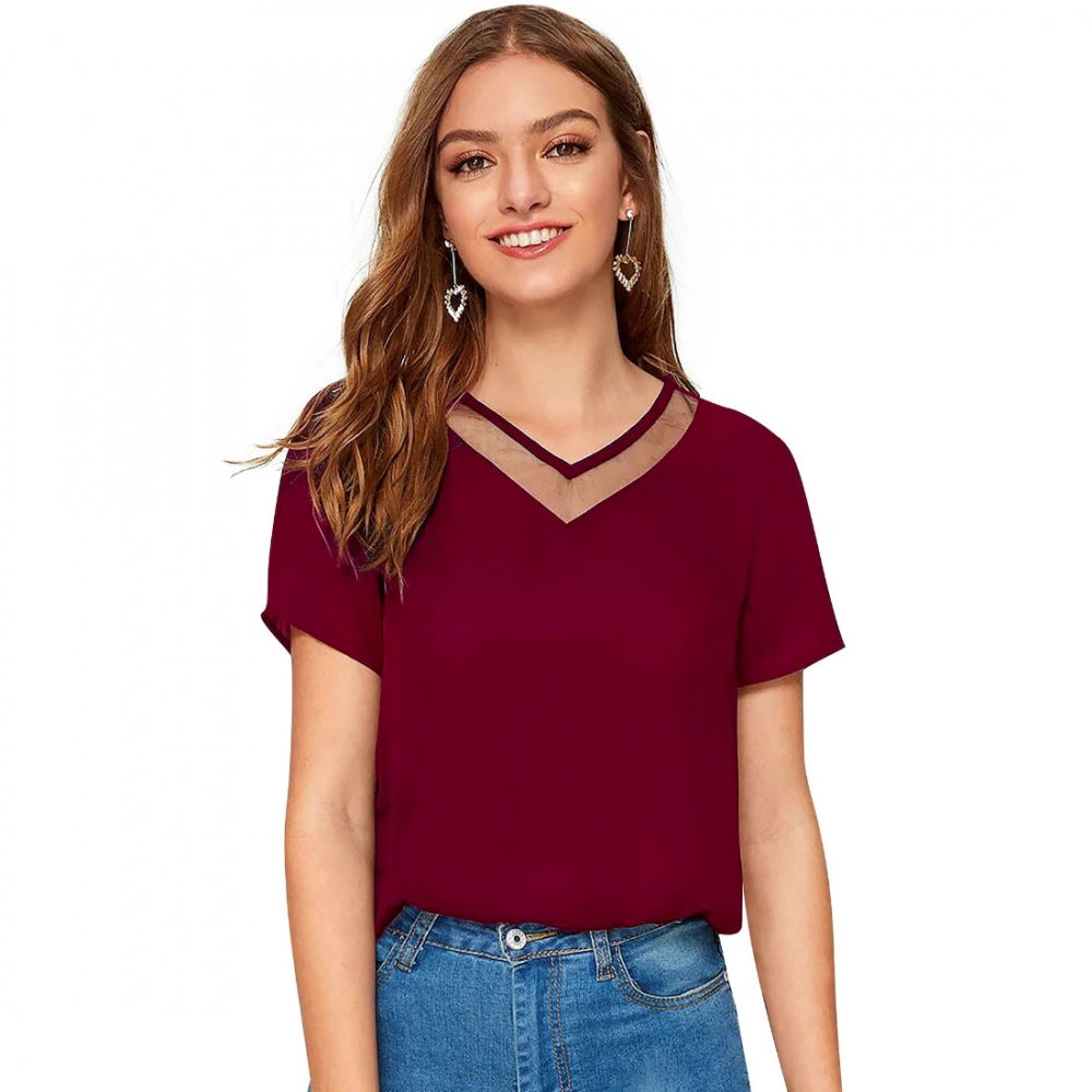 Vaystra Polyester, Knitting Western Wear T-Shirt – Maroon
