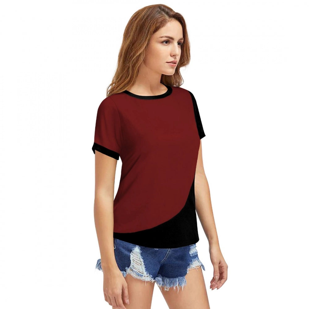 Vaystra Polyester, Knitting Western Wear T-Shirt – Maroon