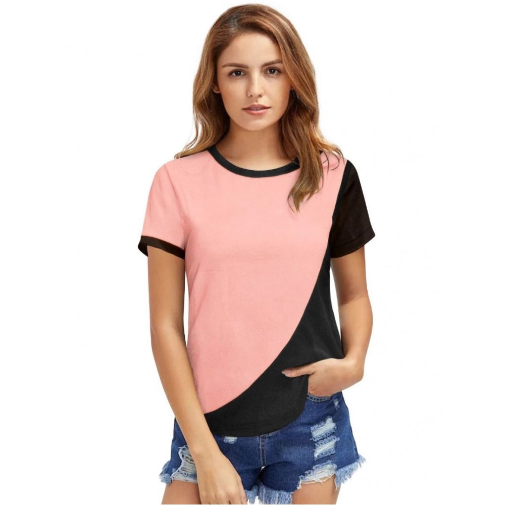 Vaystra Polyester, Knitting Western Wear T-Shirt – Peach