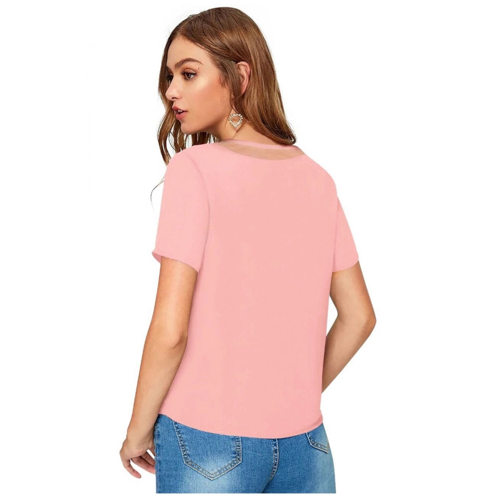 Vaystra Polyester, Knitting Western Wear T-Shirt – Peach