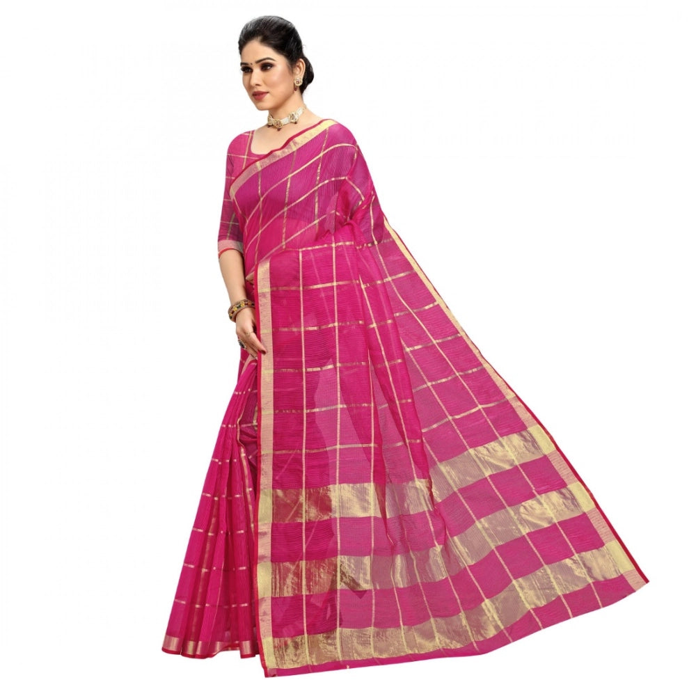 Vaystra Kota Doria Cotton Checked Saree With Blouse – Rani