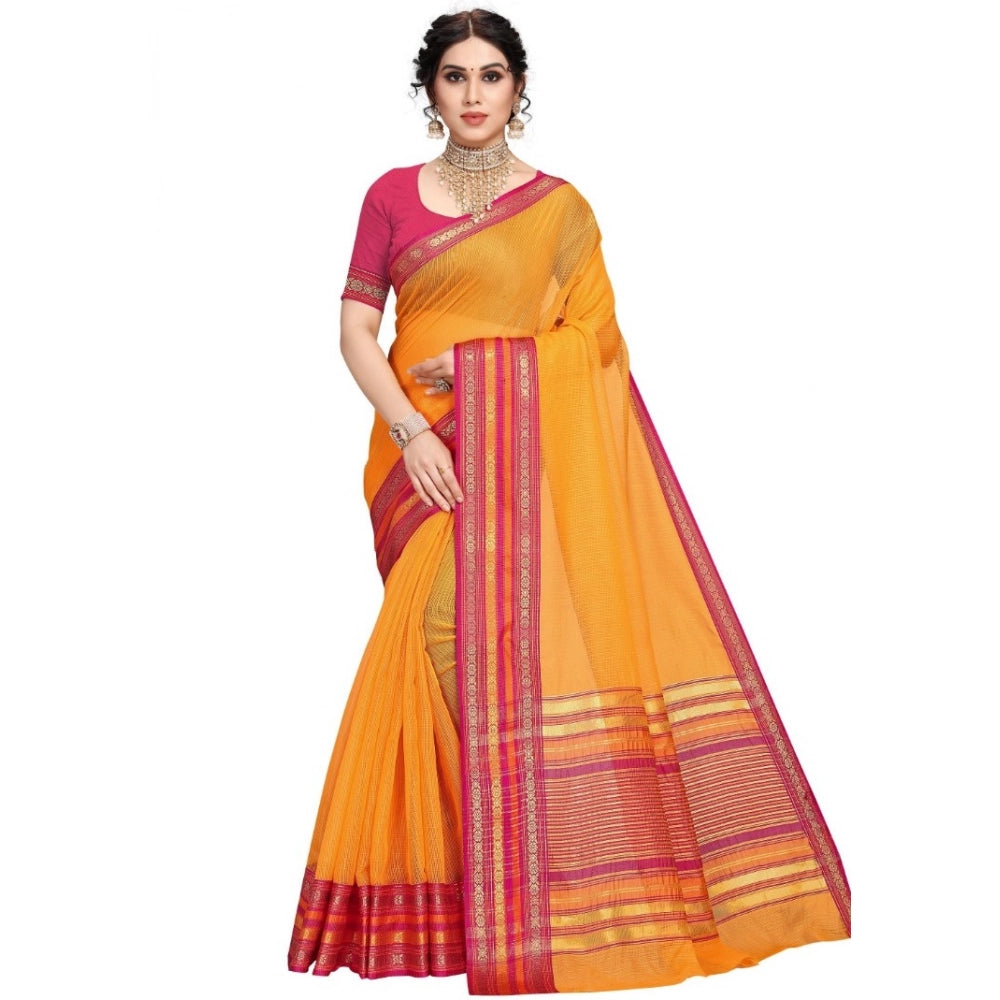 Vaystra Kota Doria Cotton Bordered Saree With Blouse – Gold