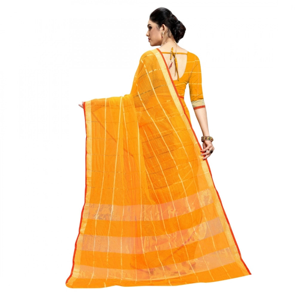 Vaystra Kota Doria Cotton Checked Saree With Blouse – Yellow