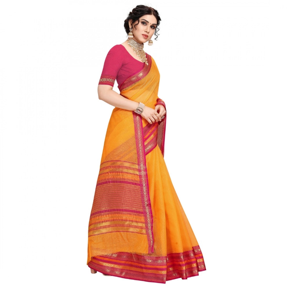 Vaystra Kota Doria Cotton Bordered Saree With Blouse – Gold