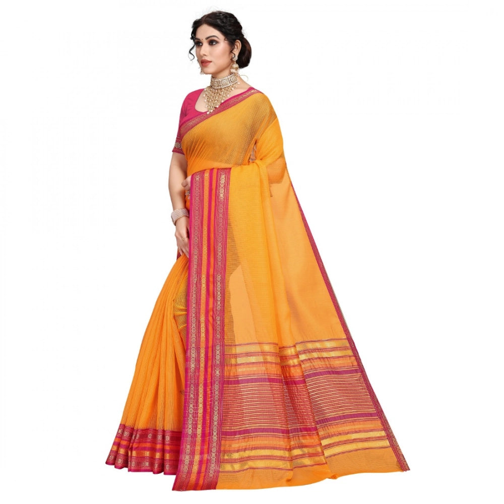 Vaystra Kota Doria Cotton Bordered Saree With Blouse – Gold