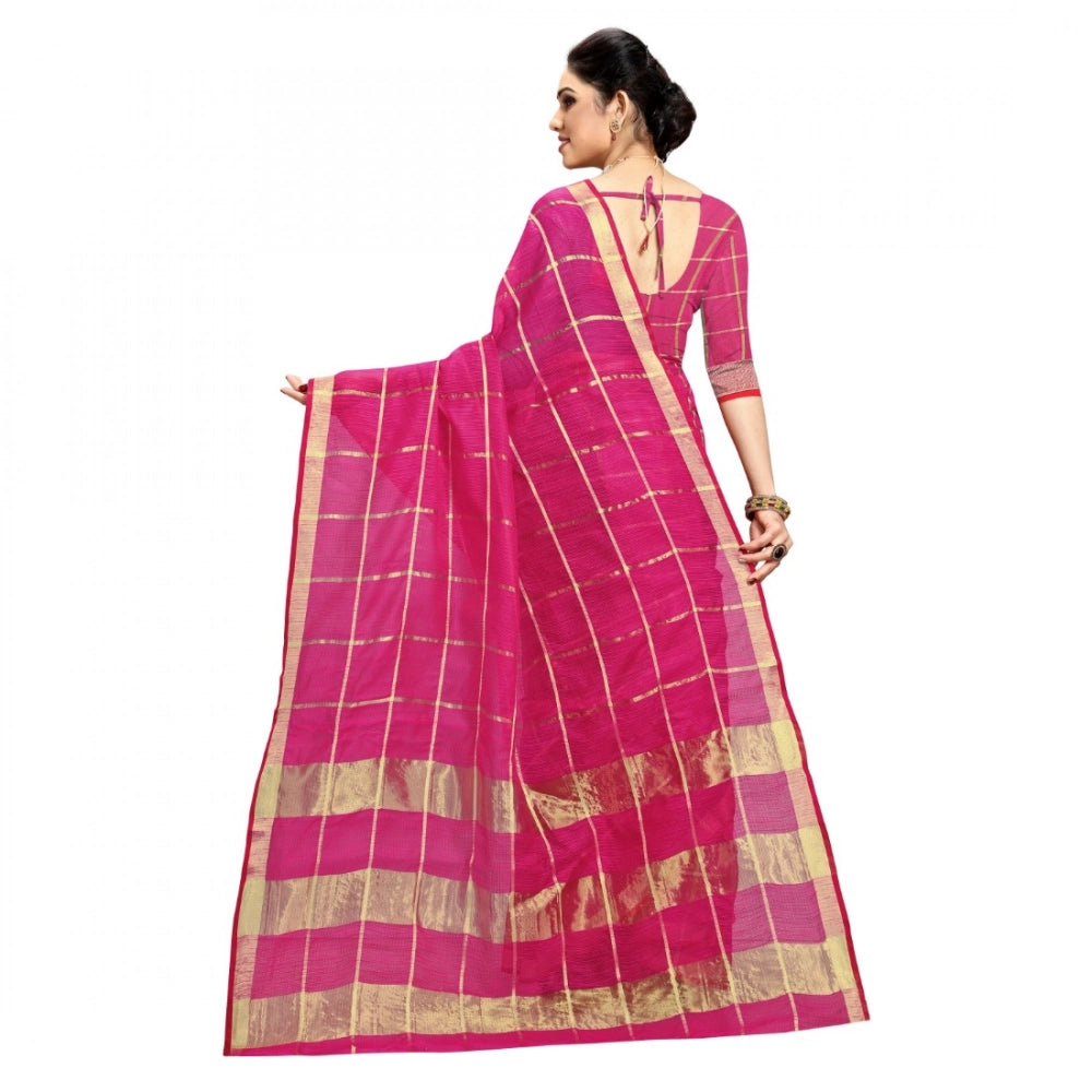 Vaystra Kota Doria Cotton Checked Saree With Blouse – Rani
