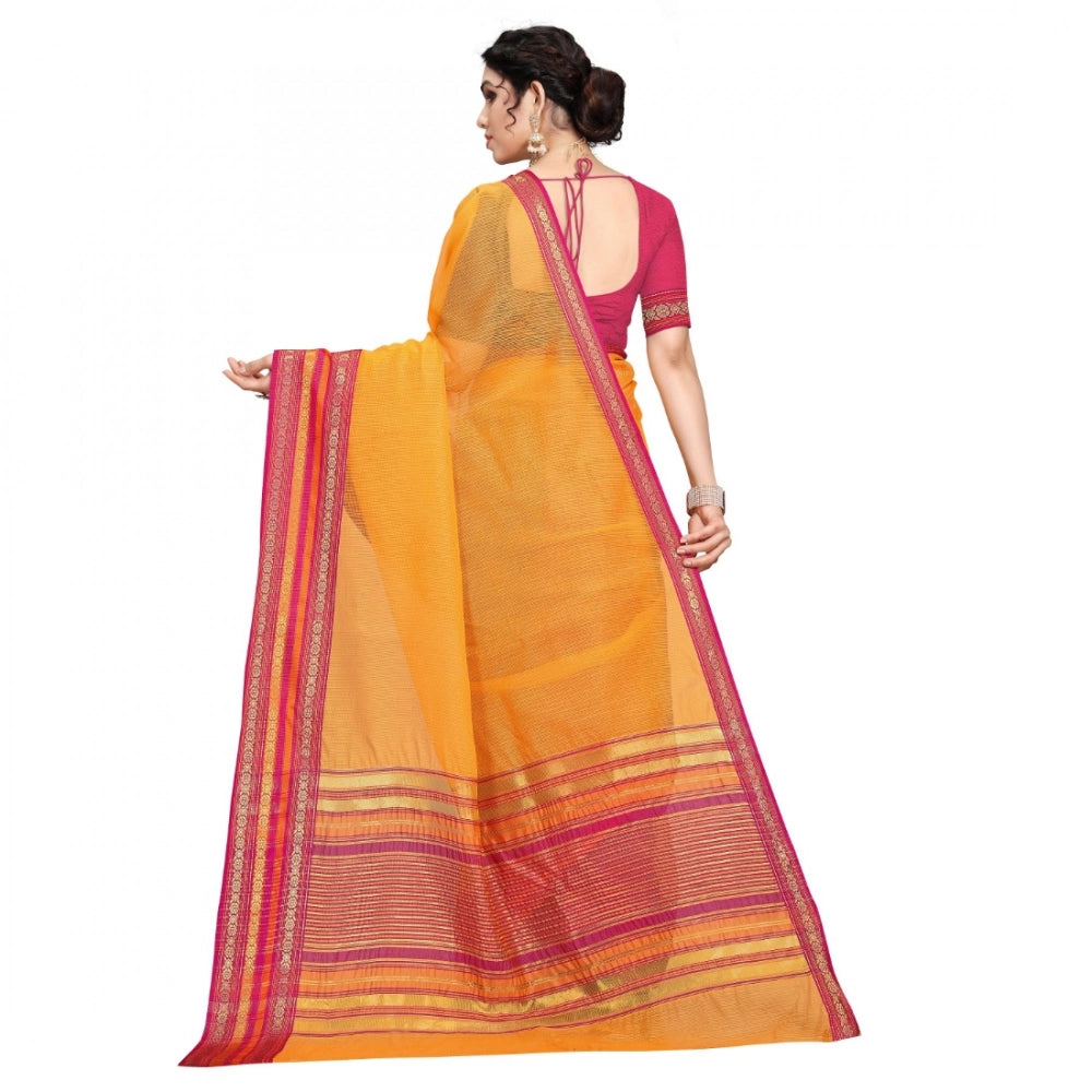 Vaystra Kota Doria Cotton Bordered Saree With Blouse – Gold