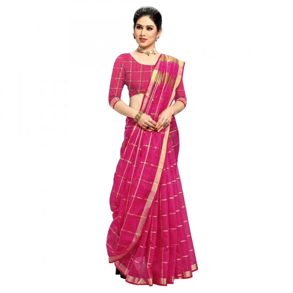 Vaystra Kota Doria Cotton Checked Saree With Blouse – Rani