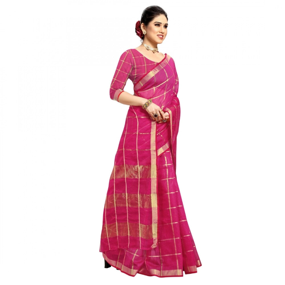 Vaystra Kota Doria Cotton Checked Saree With Blouse – Rani