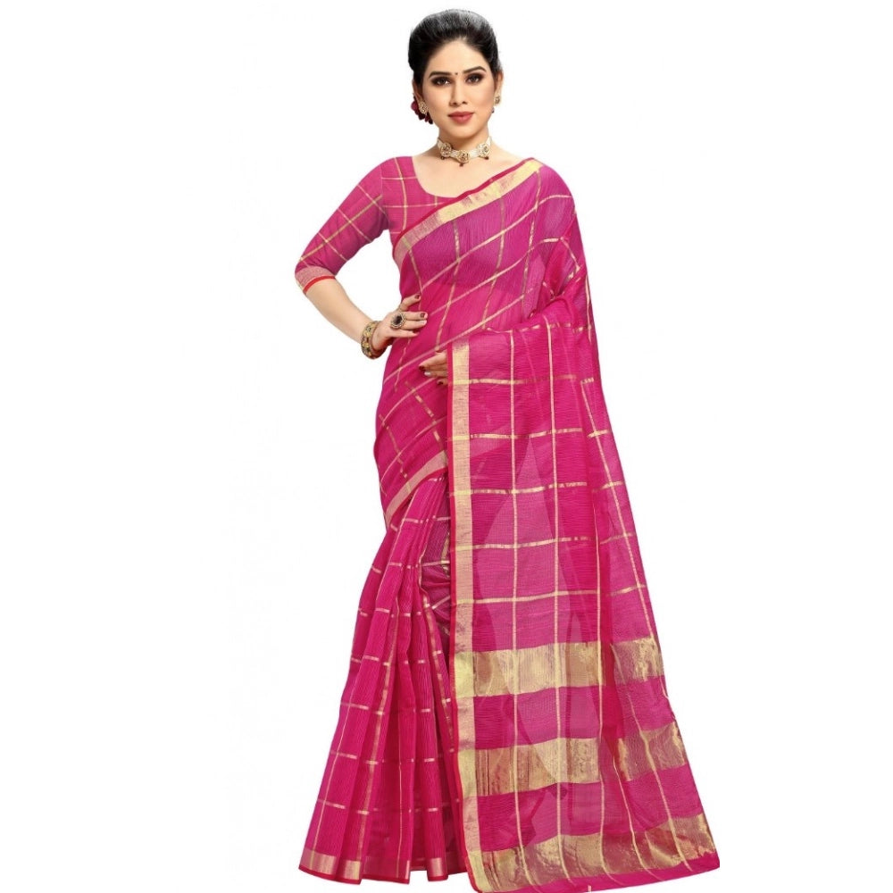 Vaystra Kota Doria Cotton Checked Saree With Blouse – Rani