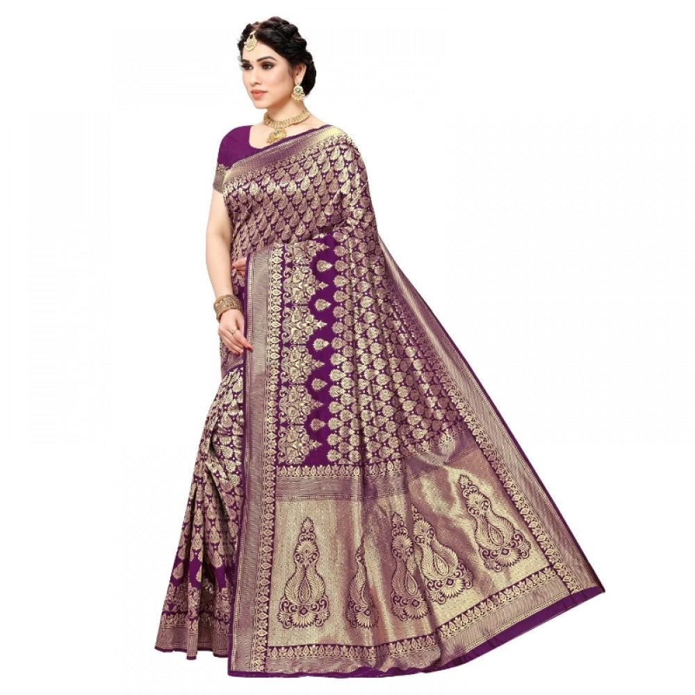 Vaystra Jacquard Silk Kanjivaram Jacquard Silk Saree With Blouse