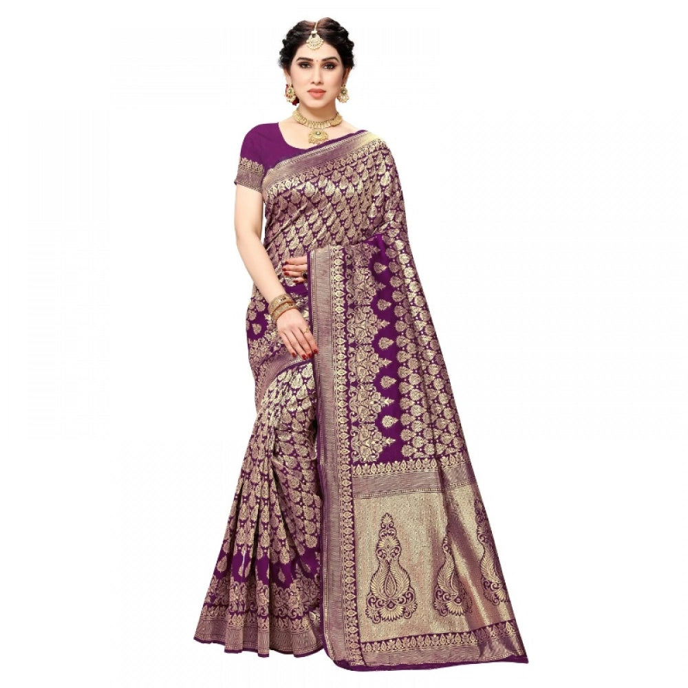Vaystra Jacquard Silk Kanjivaram Jacquard Silk Saree With Blouse