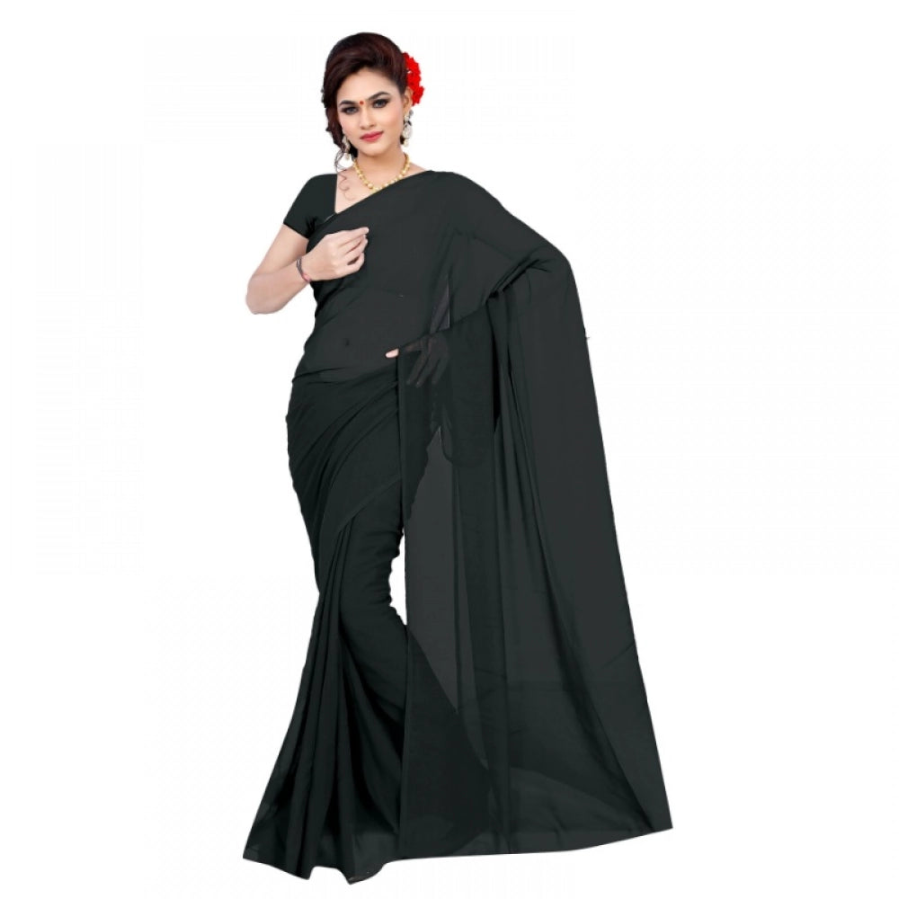Vaystra Georgette Plain Saree With Blouse