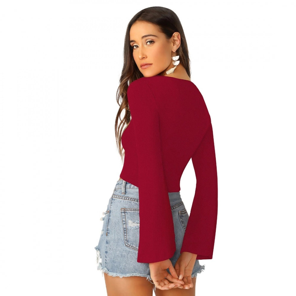 Vaystra 95% Polyester 5% Spandex Western Wear Tops – Maroon