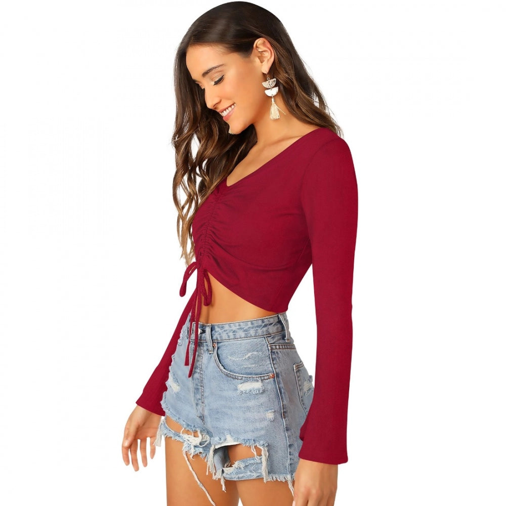 Vaystra 95% Polyester 5% Spandex Western Wear Tops – Maroon