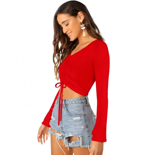 Vaystra 95% Polyester 5% Spandex Western Wear Tops – Red