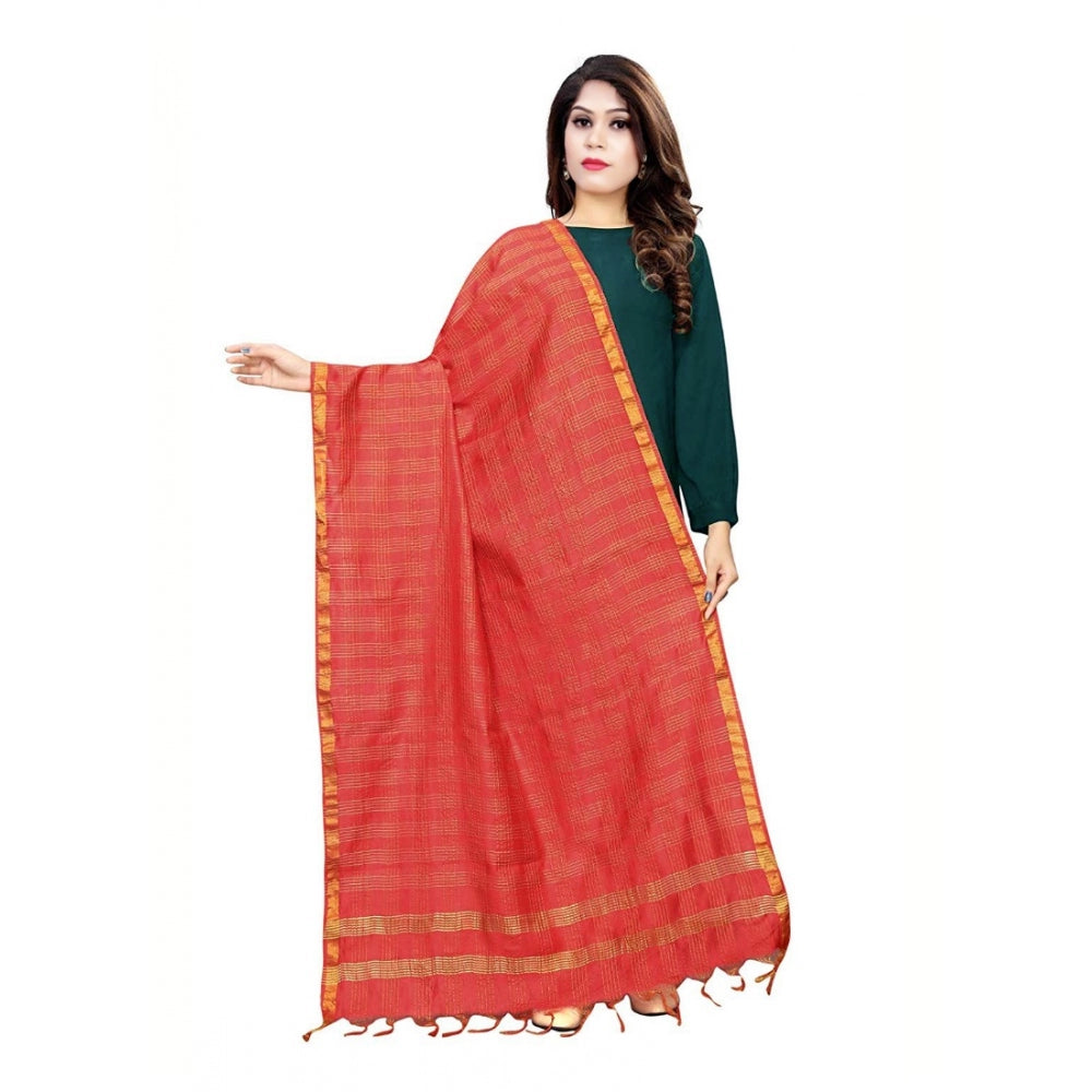 Vaystra Cotton Jari Woven Work Dupatta – Red